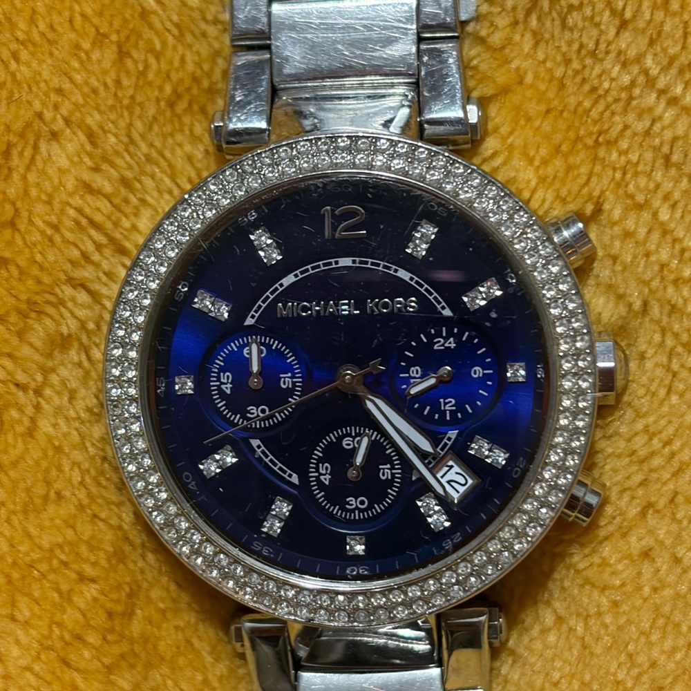 MK6117 - Michael Kors Silver and Blue Women's Watch with diamond accents
